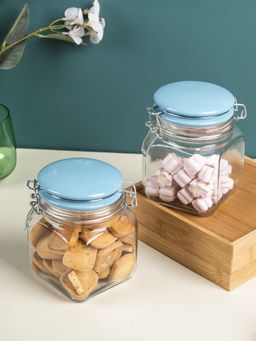 Voncasa - Glass Jar with Skyblue Ceramic Lid Pack of 2 Pcs Each 700 ml
