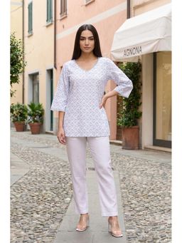 Aurelia - Women White Thread Embroidered Rayon Straight Tunic