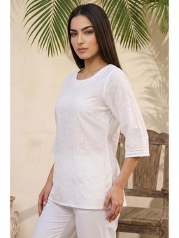Aurelia - Women White Schiffli Pure Cotton Straight Tunic