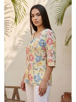 Aurelia - Women Yellow Floral Printed Rayon Straight Tunic