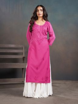 Colorkosh - Pink Ombre Viscos rayon Chikankari Embroidered Stylish Kurta