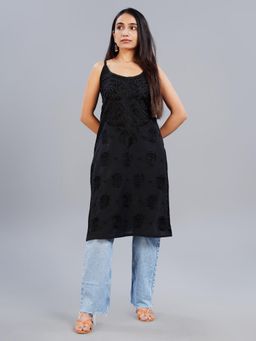 Colorkosh - Black Cotton Chikankari Embroidered Stylish Kurta