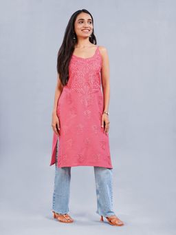 Colorkosh - Mauve Pink Cotton Chikankari Embroidered Stylish Kurta
