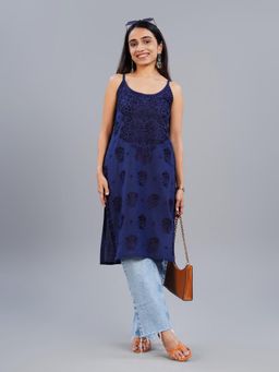 Colorkosh - Navy Blue Cotton Chikankari Embroidered Stylish Kurta