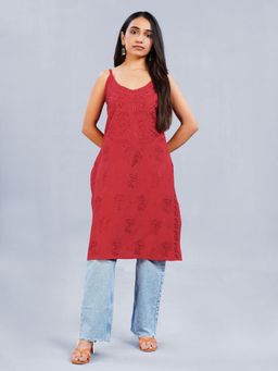 Colorkosh - Red Cotton Chikankari Embroidered Stylish Kurta
