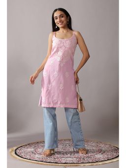 Colorkosh - Baby Pink Rayon Chikankari Embroidered Stylish Kurta