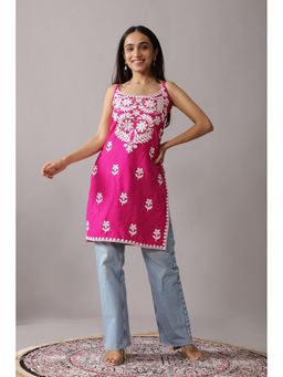 Colorkosh - Magenta Pink Rayon Chikankari Embroidered Stylish Kurta