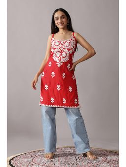 Colorkosh - Red Rayon Chikankari Embroidered Stylish Kurta