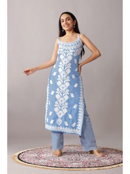 Colorkosh - Powder Blue Cotton Chikankari Embroidered Stylish Kurti