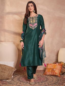 Vaamsi - Women Green Embroidered Kurta Pant With Dupatta