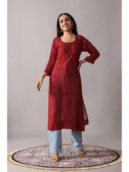 Colorkosh - Maroon Georgette Chikankari Embroidered Stylish Kurta With Sharara