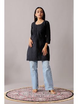 Colorkosh - Black Cotton Chikankari Embroidered Stylish Kurti