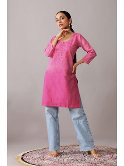 Colorkosh - Pastel Pink Cotton Chikankari Embroidered Stylish Kurti