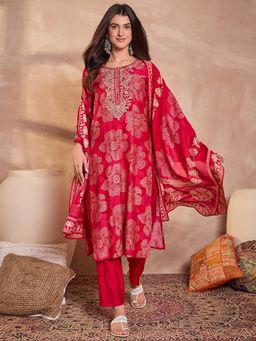 Vaamsi - Women Pink Floral Printed Straight Kurta Pant With Dupatta
