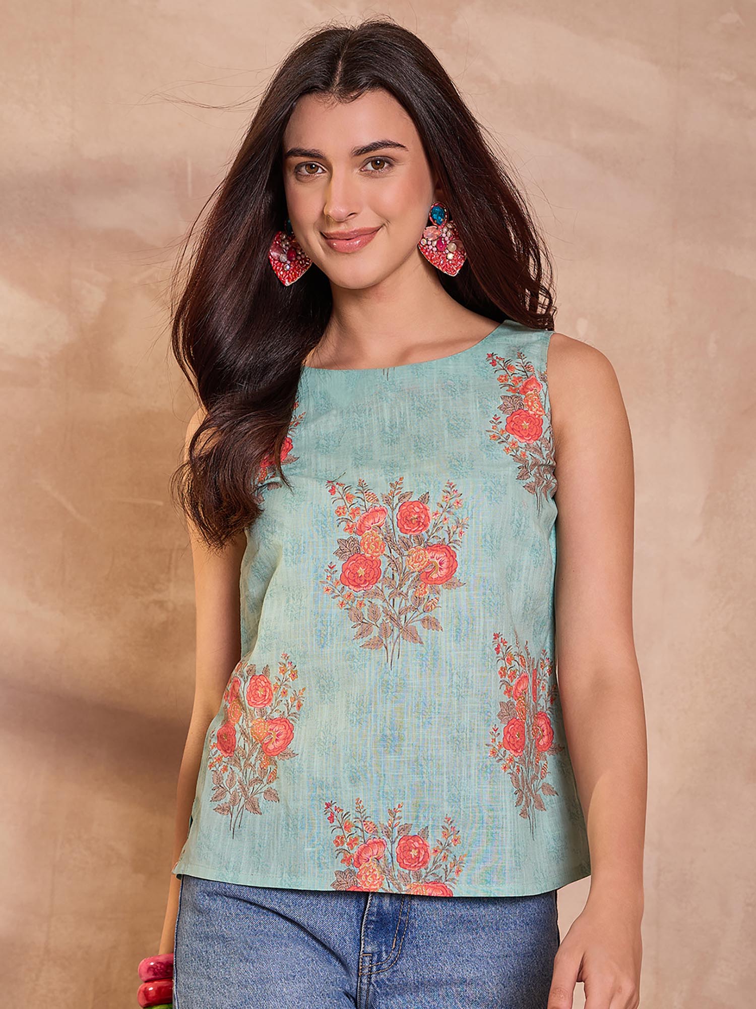 vaamsi Women Cotton Blend Blue Floral Regular Top-picture-43