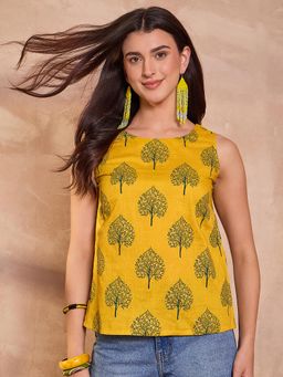 Vaamsi - Women Cotton Blend Yellow Regular Top