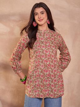 Vaamsi - Women Cotton Green Floral Regular Tunic