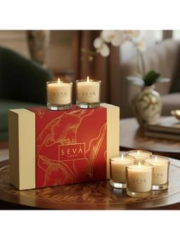 SEVA HOME - White Celebration Shot Glass Scented Candles - Gift Set (Pack of 6)