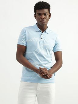 United Colors of Benetton - Cotton Printed Polo Collar Men T-Shirt-Blue