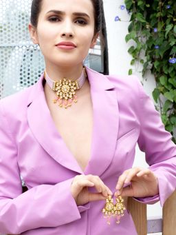 Odette - Baby Pink Kundan Multi-Strand Beaded Jewellery Set