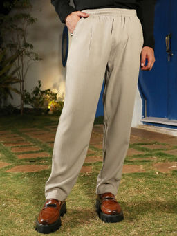 Campus Sutra - Mens Grey Tailored Linen Blend Trouser