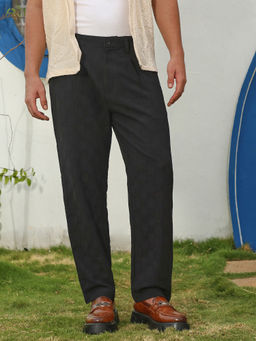 Campus Sutra - Mens Midnight Black Creased Check Trouser