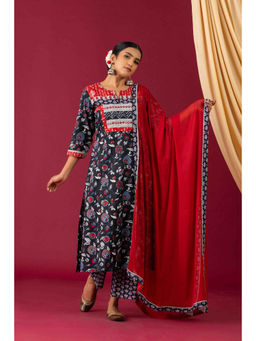 Laado - Bahaar Black Floral Print Kurta with Pant and Dupatta (Set of 3)