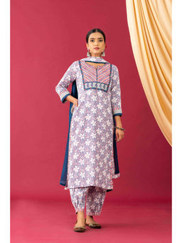 Laado - Bahaar Lavender & Blue Floral Kurta with Salwar and Dupatta (Set of 3)