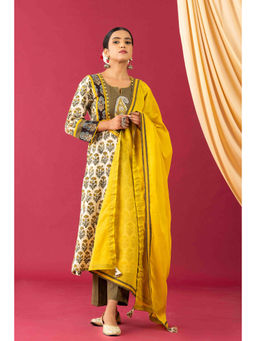 Laado - Bahaar Mehndi Green Hand block Printed Kurta with Pant and Dupatta (Set of 3)