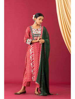 Laado - Bahaar Red Kalidar Kurta with Pant and Dupatta (Set of 3)