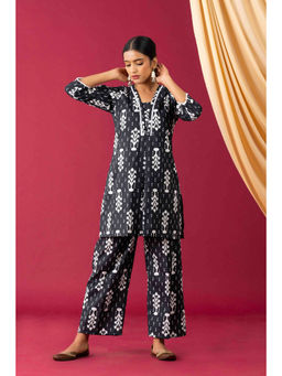 Laado - Black Ikkat Lace Neck Co-Ord (Set of 2)