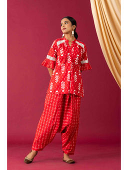 Laado - Red Ikkat Dhoti Co-Ord (Set of 2)