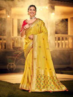 Odette - Mustard Colour Viscose Dola Silk Saree Pair with Raw Silk with Unstitched Blouse