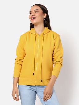 Campus Sutra - Womens Solid Zipper Hoodie Sweatshirt Yellow