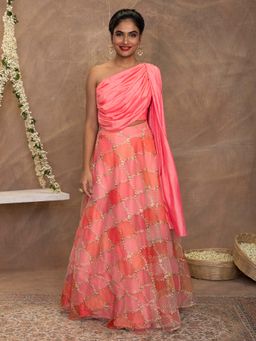 Gajra Gang - Dreamy Light Pink Crop Top With Skirt GGLEH09 (Set of 2)