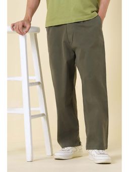 Allen Solly - Olive Solid Casual Trousers