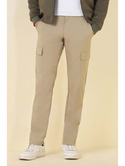 Allen Solly - Beige Solid Casual Trousers