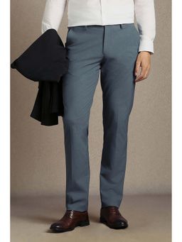 Louis Philippe - Blue Solid Flat Front Formal Trousers