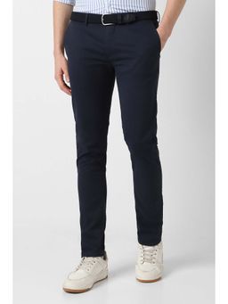 Peter England - Navy Blue Solid Skinny Fit Casual Trousers