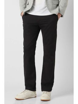 Peter England - Black Solid Slim Fit Casual Trousers