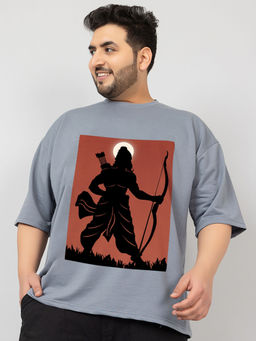 CHKOKKO - Men's Grey Oversized Graphic Print T-Shirt