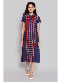 Aurelia - Dark Blue Mandarin Collar Gathered Dress