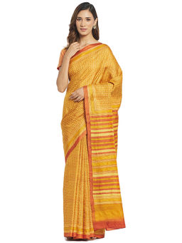 Fabindia - Mustard Hand Block Print Silk Saree