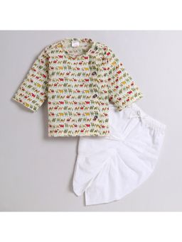 Polka Tots - Boys Cotton Camel Print Angarkha Kurta & Dhoti - Cream (Set of 2)