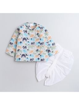 Polka Tots - Boys Cotton Elephant Print Angarkha Kurta & Dhoti - Blue (Set of 2)
