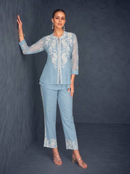 Autumnlane - Saba Soft Blue Embroidered Co-Ord (Set of 3)