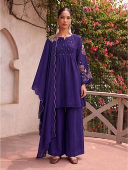 Autumnlane - Sangini Tyrian Embroidery Work Kurta with Palazzo and Dupatta