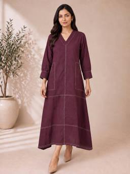 Autumnlane - Purple Solid Cotton Dress