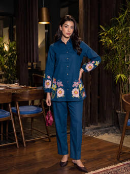 Autumnlane - Blue Solid/Plain Full Sleeves Regular Co-ord Set