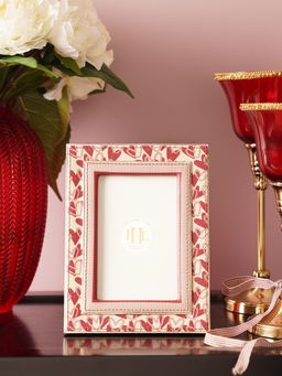 Pure Home + Living - Red & Ivory Printed Faux Leather Photo Frame